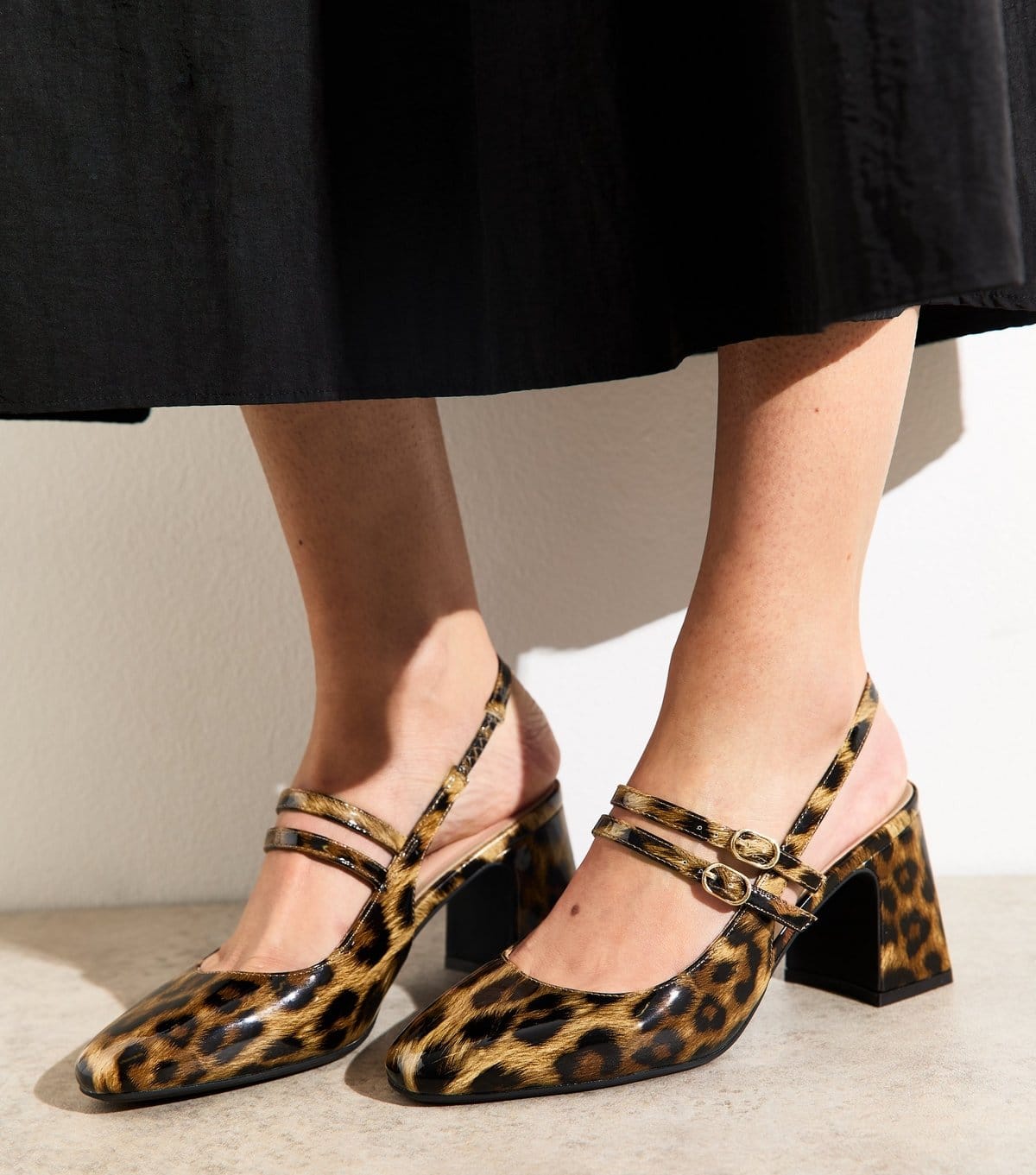 New Look Women's Brown Leopard Print Block Heel Mary Jane Shoes Vegan New Look - 1