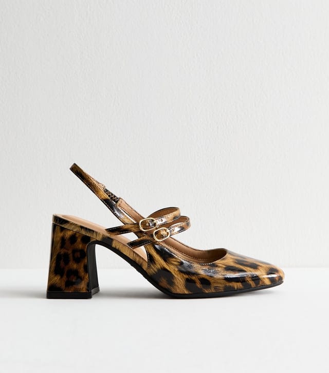 New Look Women's Brown Leopard Print Block Heel Mary Jane Shoes Vegan New Look - 2