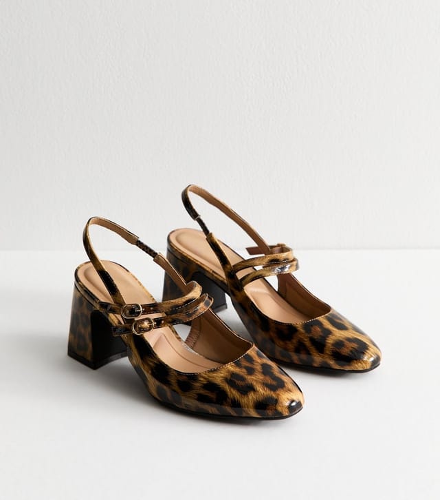 New Look Women's Brown Leopard Print Block Heel Mary Jane Shoes Vegan New Look - 3