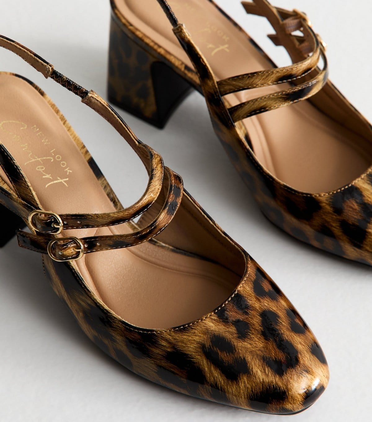 New Look Women's Brown Leopard Print Block Heel Mary Jane Shoes Vegan New Look - 4