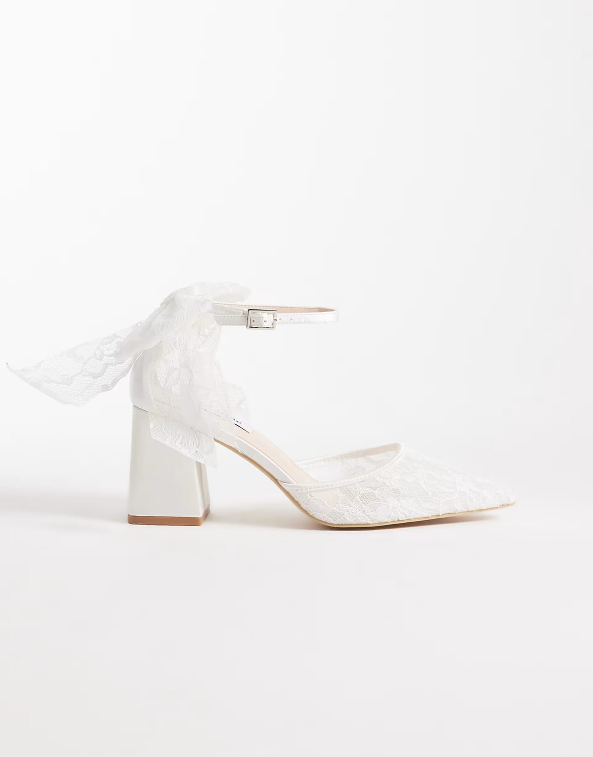 ASOS Be Mine Bridal Reema block heeled shoes with bow detail in ivory lace - 1