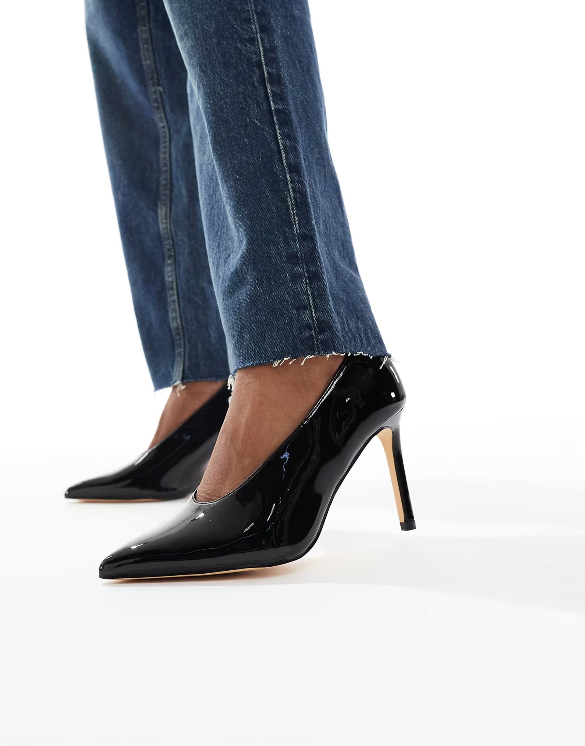 ASOS SEQWL Petunia high vamp court shoes in patent black