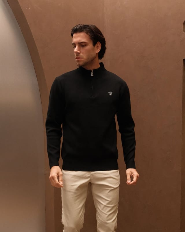 Walker & Hunt Walker & Hunt Men's Knitted Half Zip in Black - 2