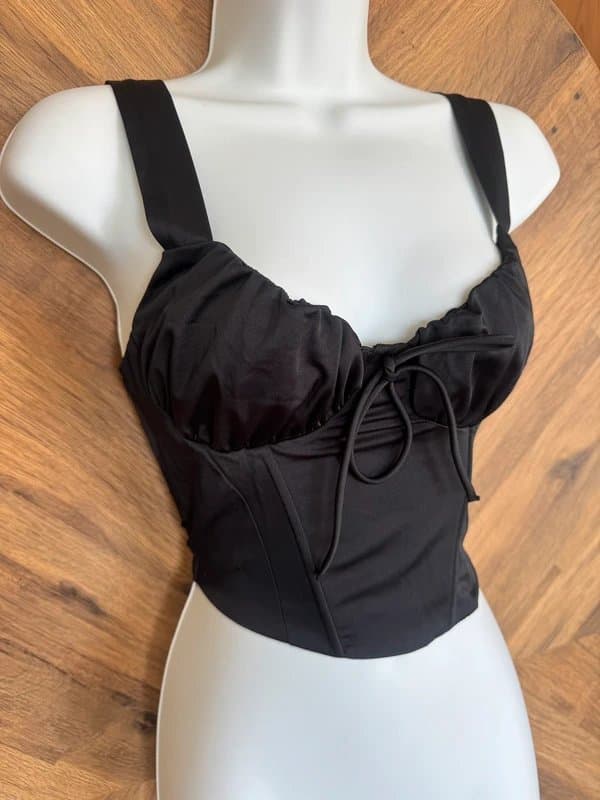 Bershka Bershka Black Satin Corset Bustier Style Top size small