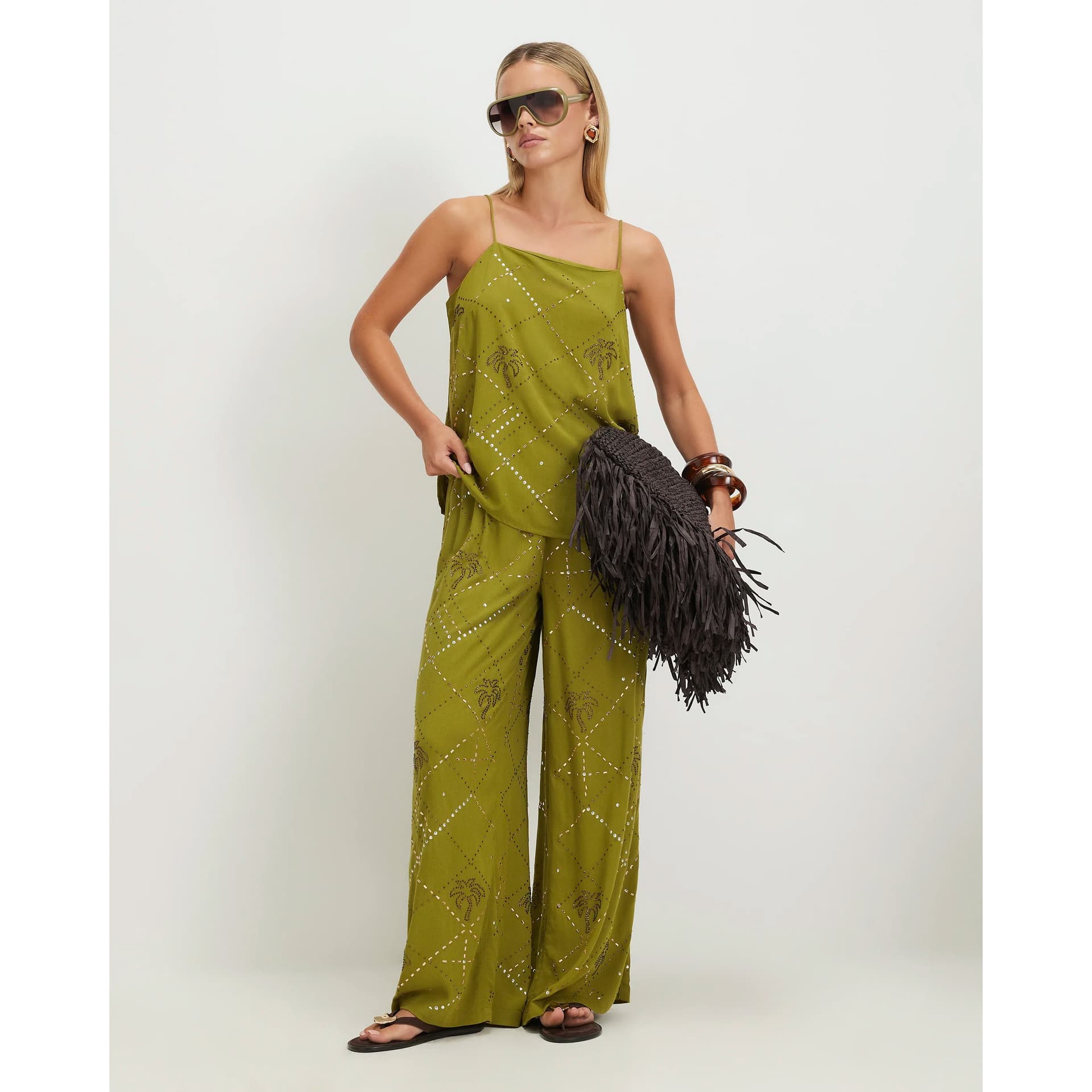 River Island River Island Womens Petite Green Embellished Trousers