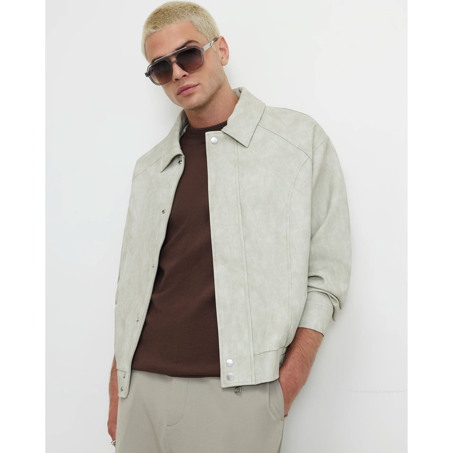 River Island Mens River Island Grey Faux Leather Washed Jacket