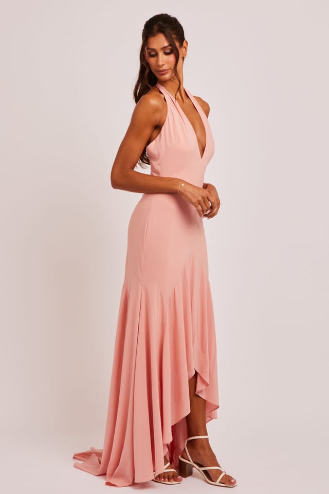 Jaded Rose Jaded Rose Women's Liliana Pink Plunge Halter Godet Maxi Dress in Dusty Pink - 2