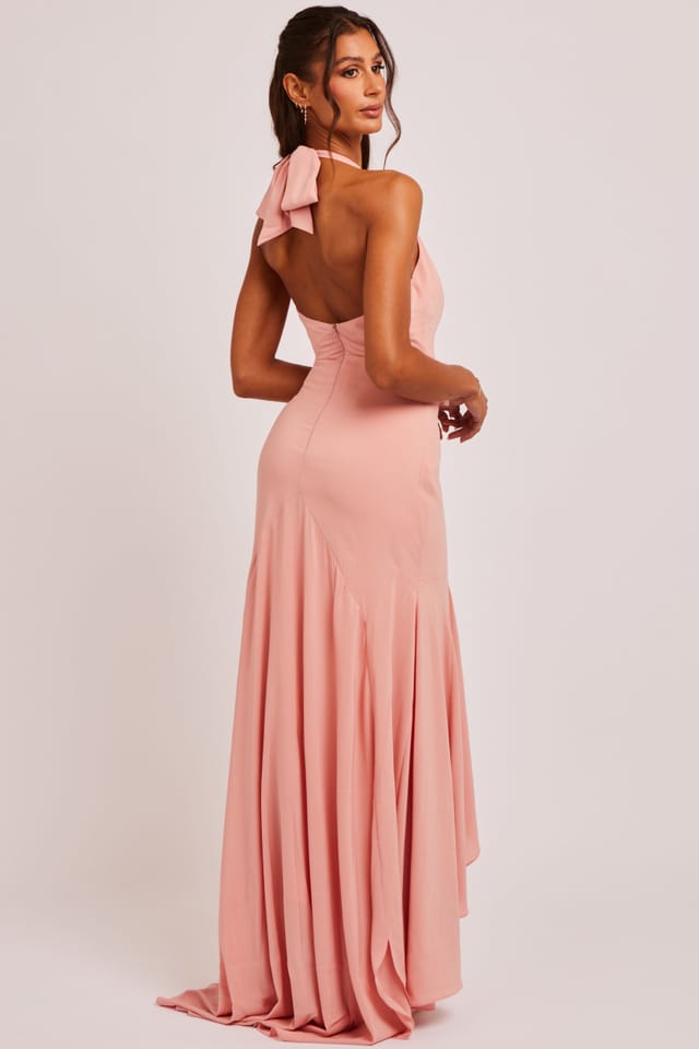 Jaded Rose Jaded Rose Women's Liliana Pink Plunge Halter Godet Maxi Dress in Dusty Pink - 3
