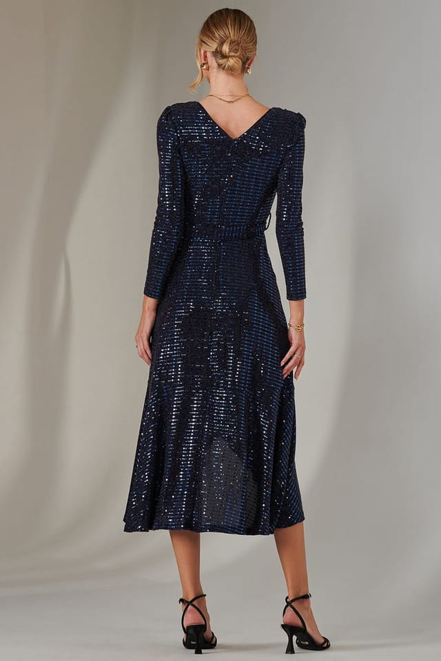 Jolie Moi Jolie Moi Women's Long Sleeve Metallic Spot Maxi Dress in Navy - 2