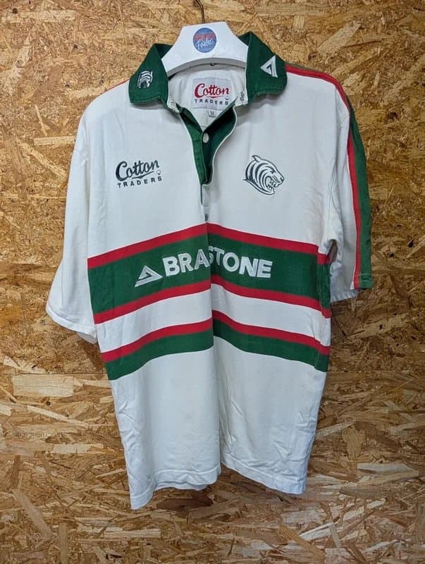 Cotton Traders Vintage Leicester Tigers Away Rugby Shirt Mens Medium White Cotton Traders 90s