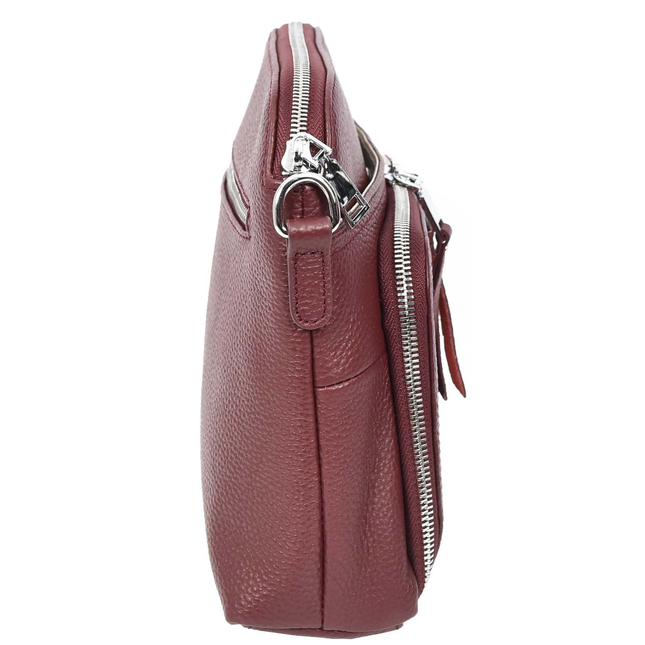 House of Leather House of Leather Women's Womens Real Leather Cross Body Bag Classic Sling Style Skye Navy in Burgundy - 4