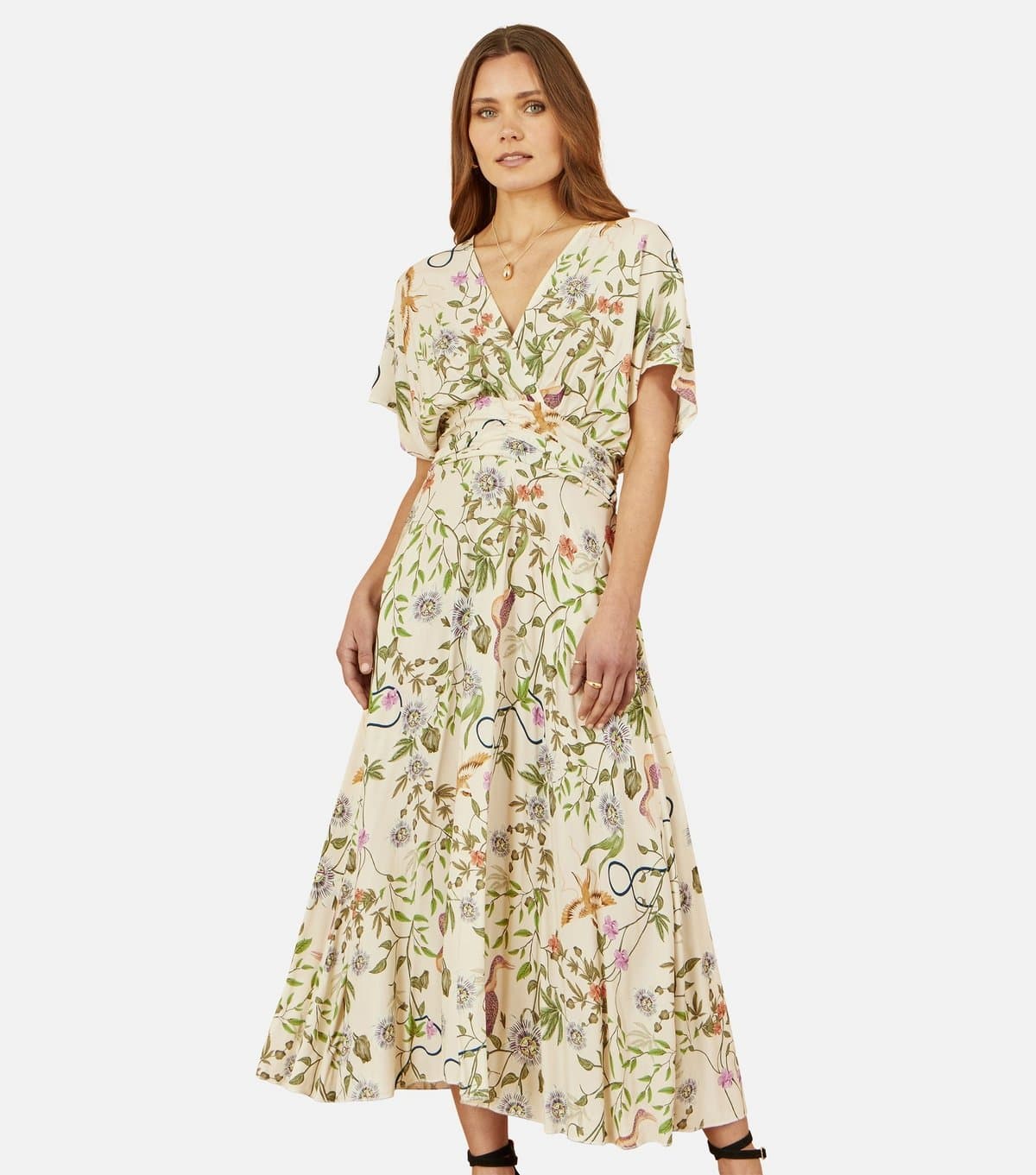 Yumi Women's Multicolour Botanical Print Flared Midi Dress Yumi New Look