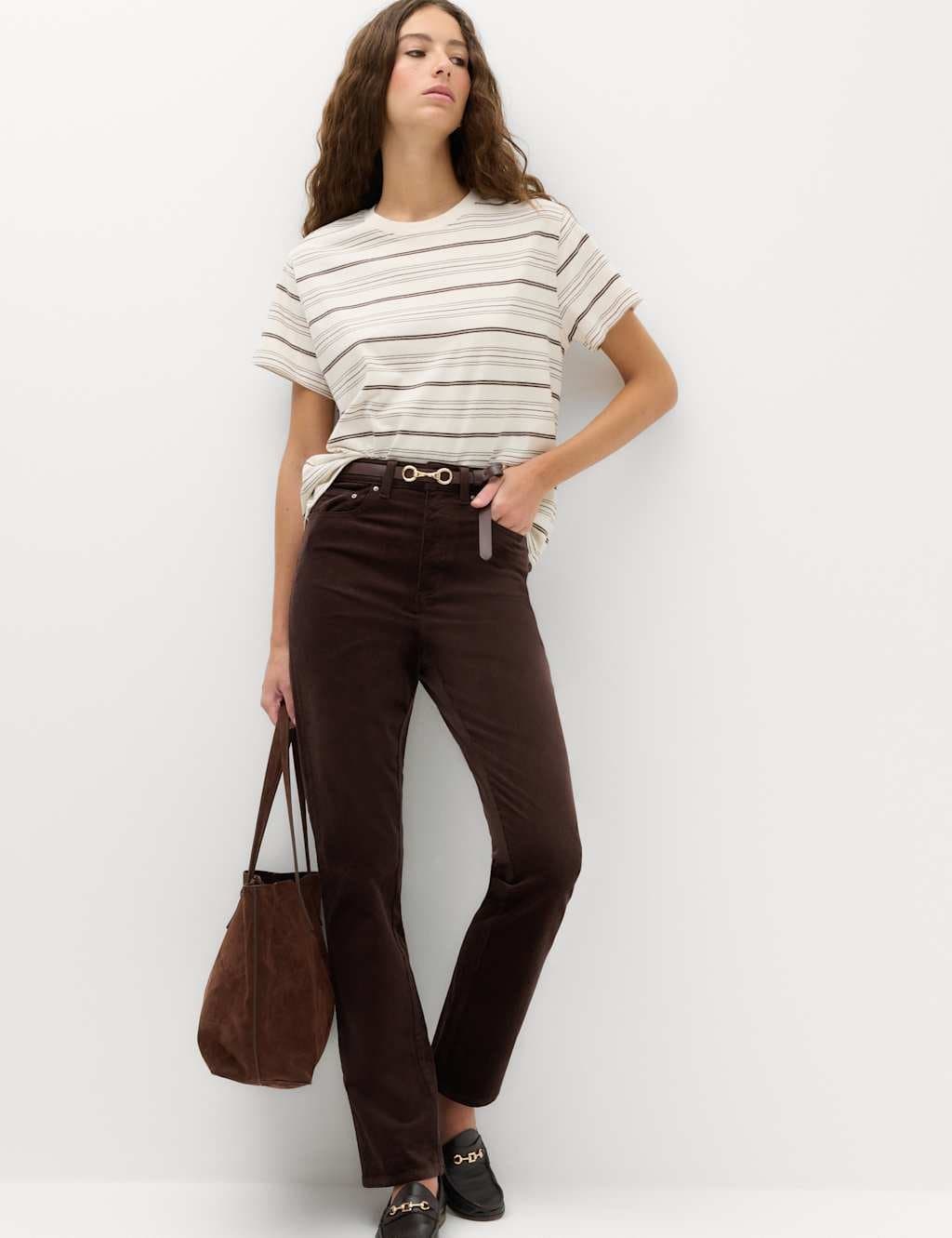 Marks & Spencer M&S Cord Straight Leg Trousers Chocolate