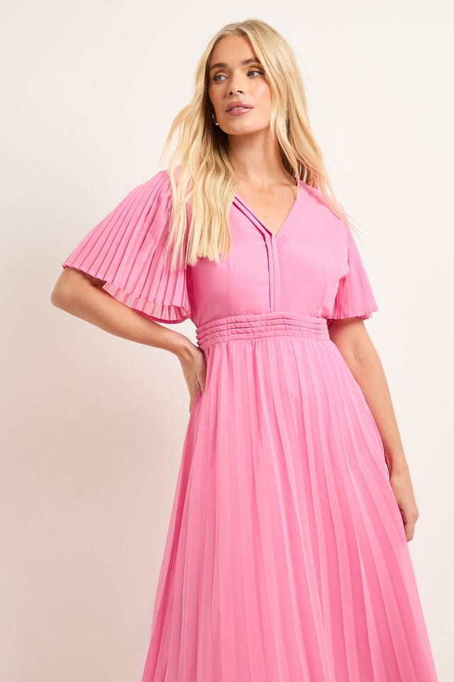 Wallis Wallis Women's Petite Chiffon Pleated Sleeve Midi Dress in Pink - 2