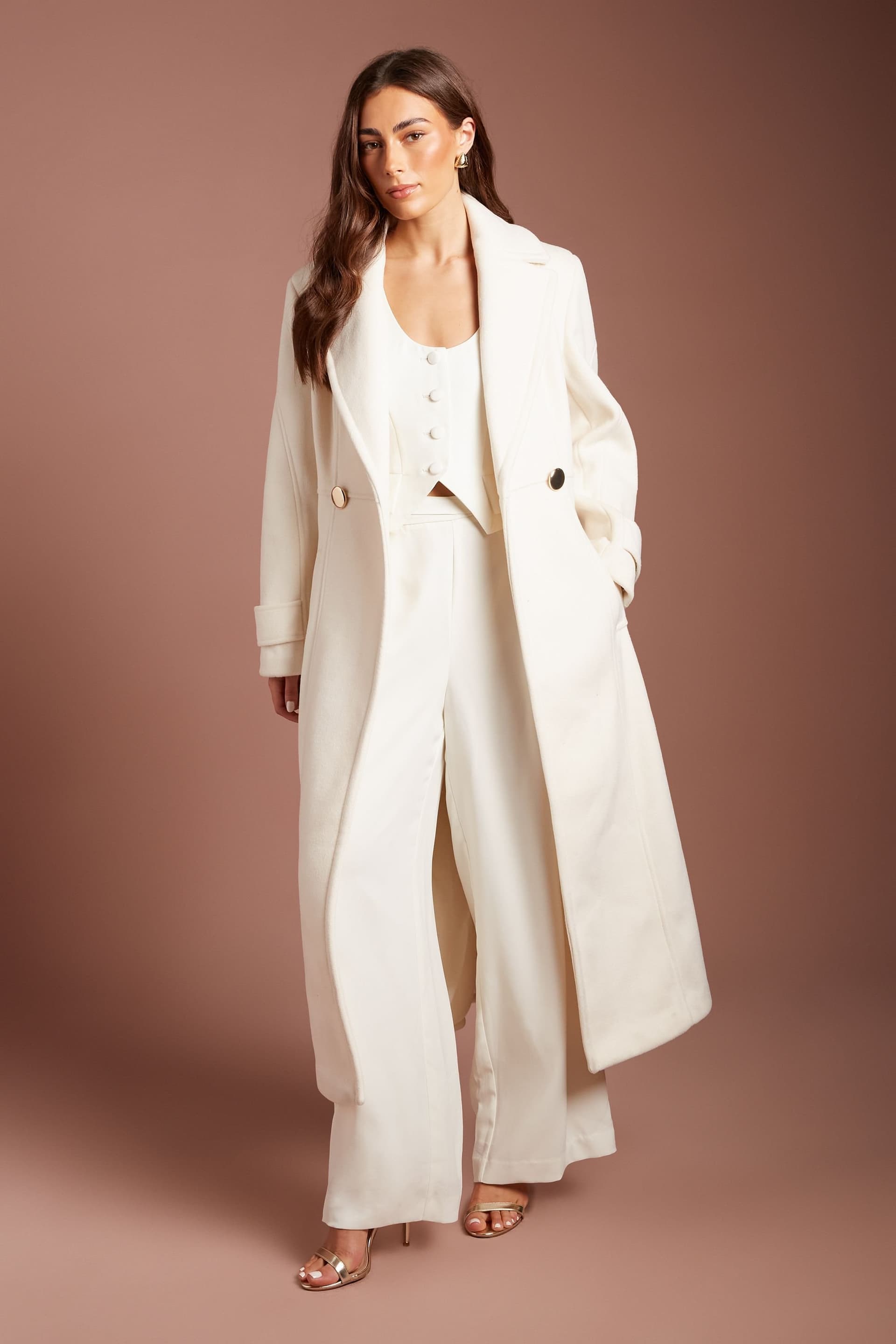 Coast Coast Women's Ivory Wide Collar Button Front Occasion Maxi Coat