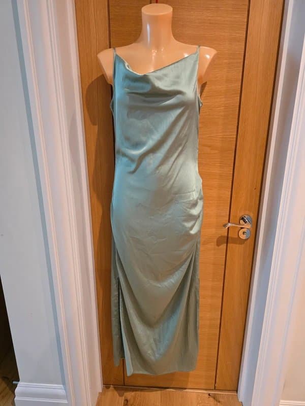 Never Fully Dressed Never fully dressed silky green side split dress size medium