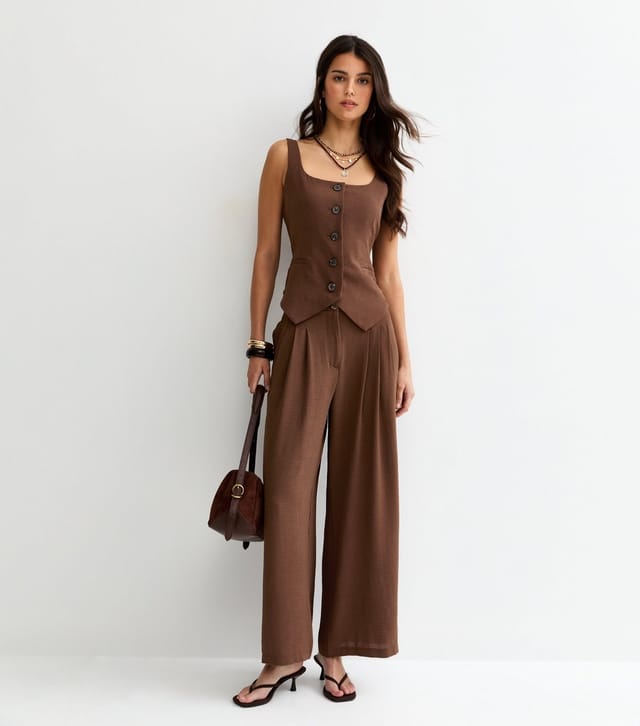 New Look Women's Dark Brown Scoop Neck Button Up Waistcoat New Look - 3