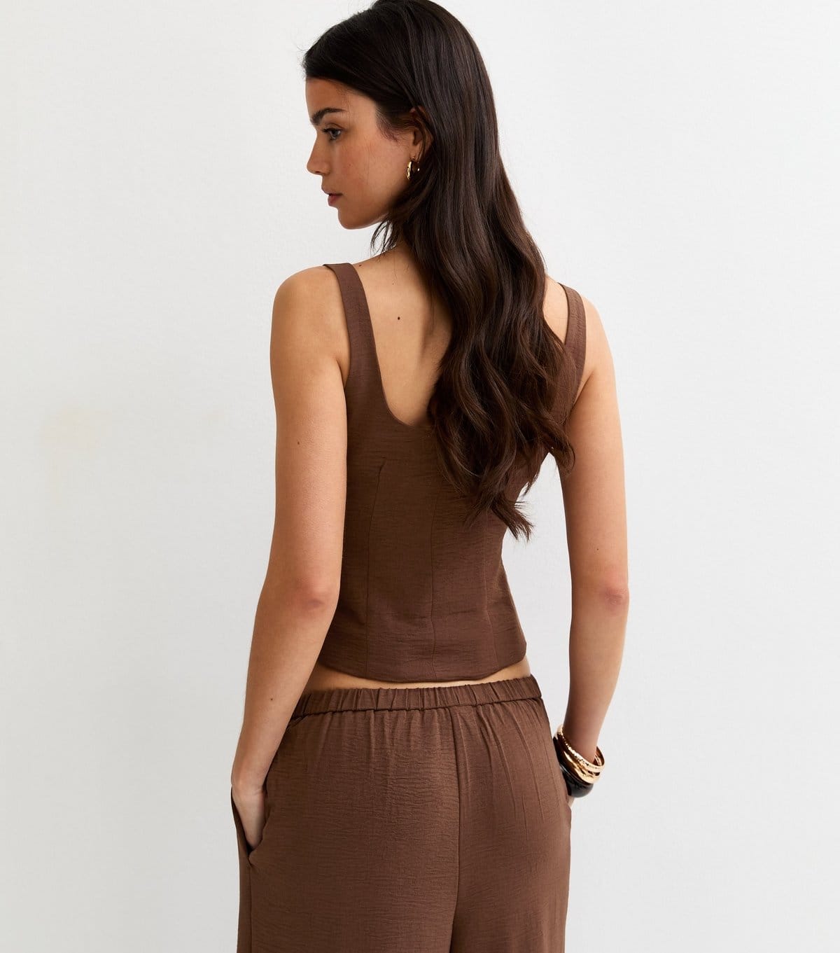 New Look Women's Dark Brown Scoop Neck Button Up Waistcoat New Look - 4