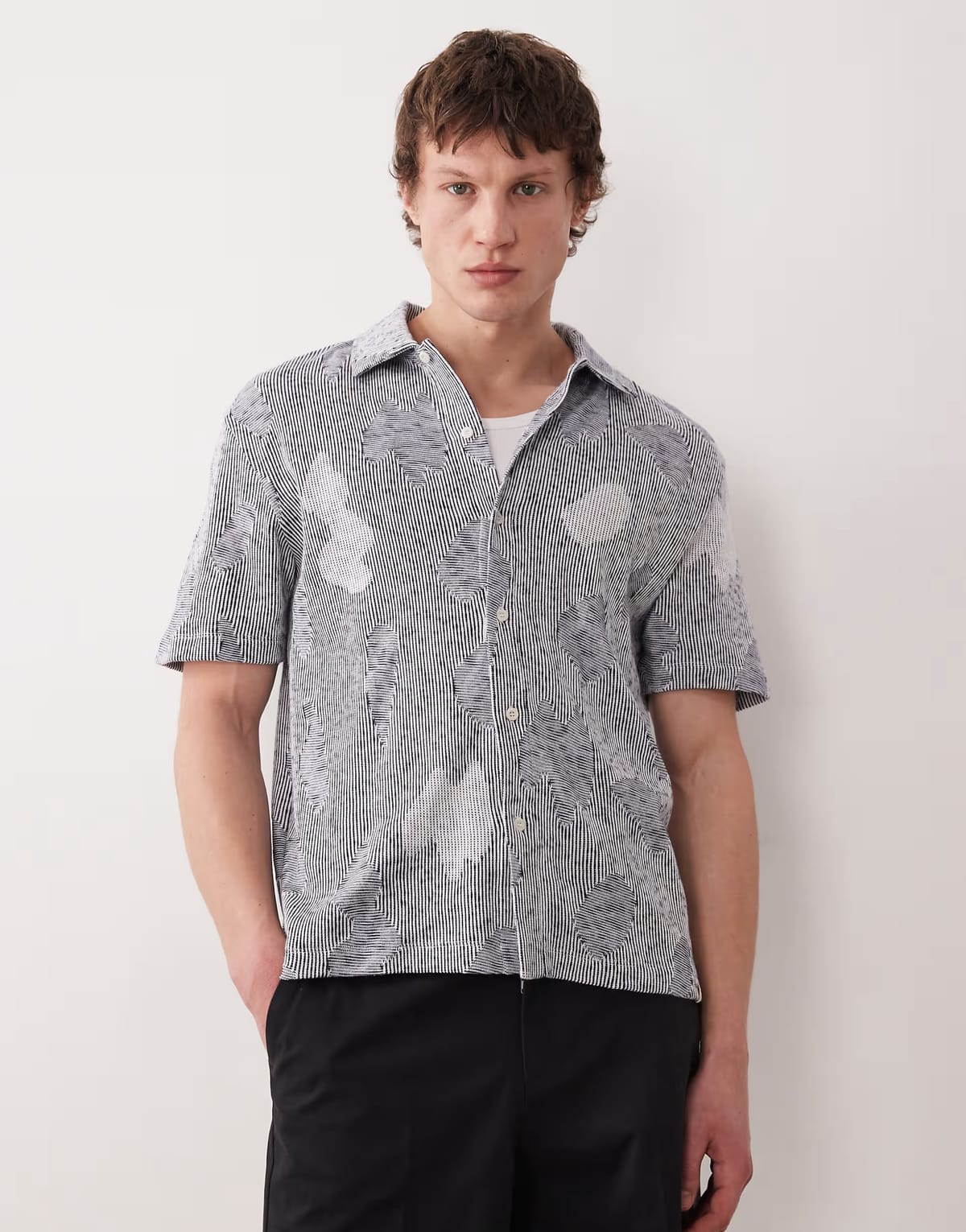 ASOS Farah Stoker short sleeve jacquard knit shirt in grey - 1