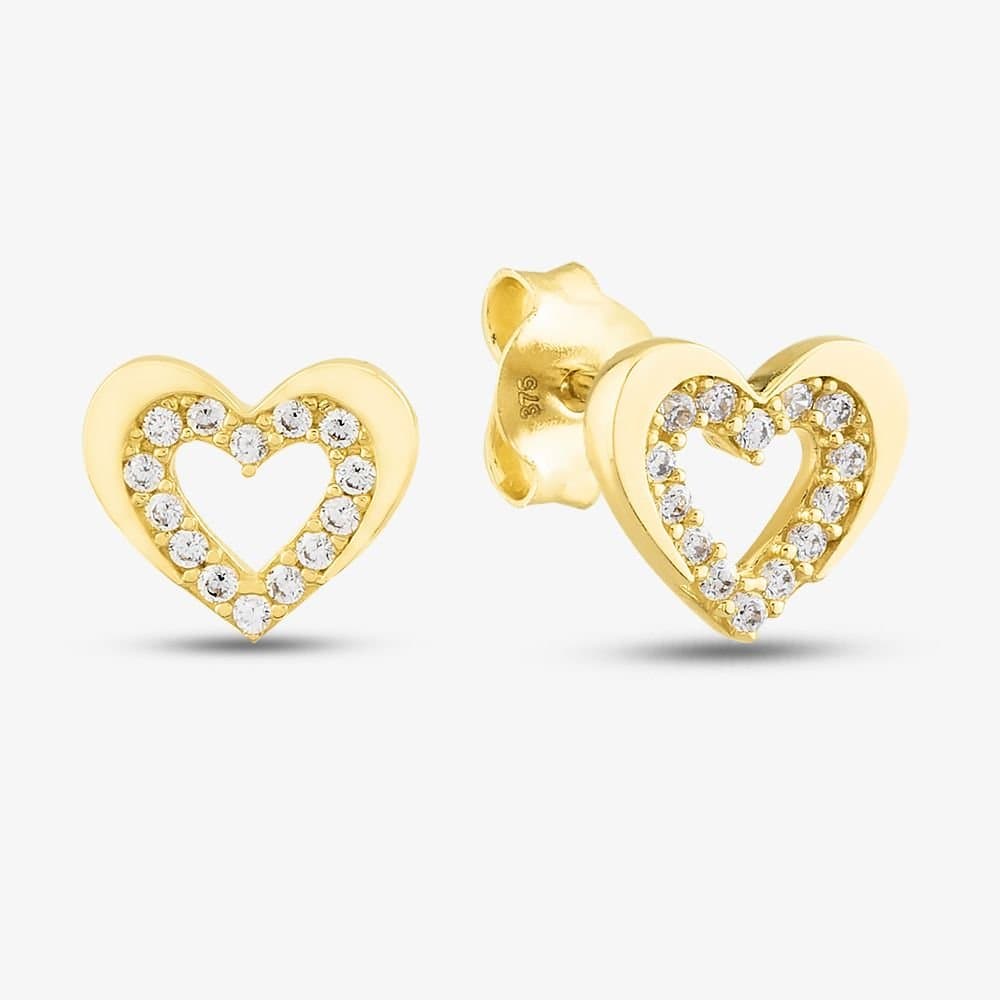 T.H.Baker T.H.Baker Women's 9ct Yellow Gold Cubic Zirconia Open Heart Stud Earrings E1625Y