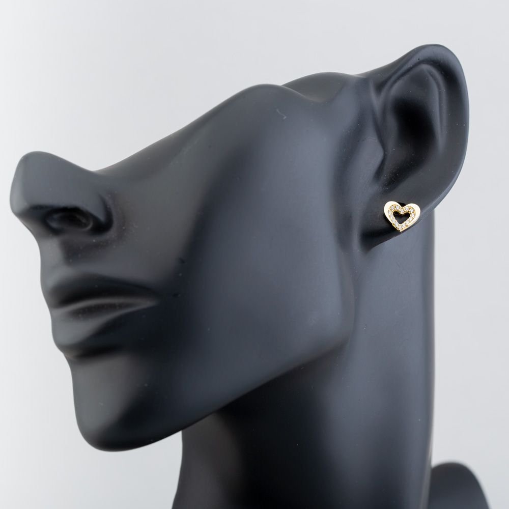 T.H.Baker T.H.Baker Women's 9ct Yellow Gold Cubic Zirconia Open Heart Stud Earrings E1625Y - 3