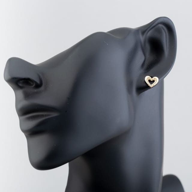 T.H.Baker T.H.Baker Women's 9ct Yellow Gold Cubic Zirconia Open Heart Stud Earrings E1625Y - 3