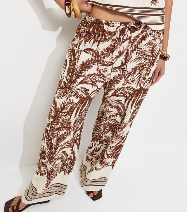 New Look Women's Brown Palm Tree Print Wide Leg Trousers New Look - 2