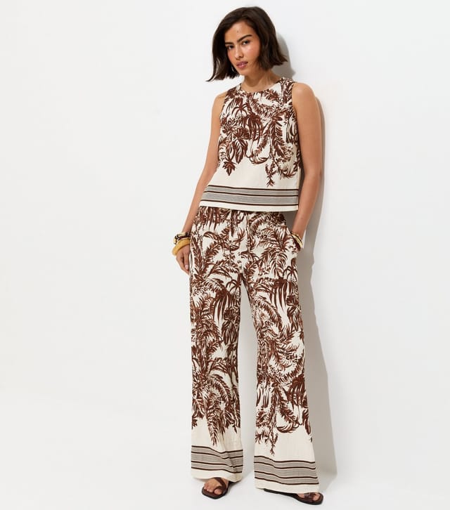 New Look Women's Brown Palm Tree Print Wide Leg Trousers New Look - 3