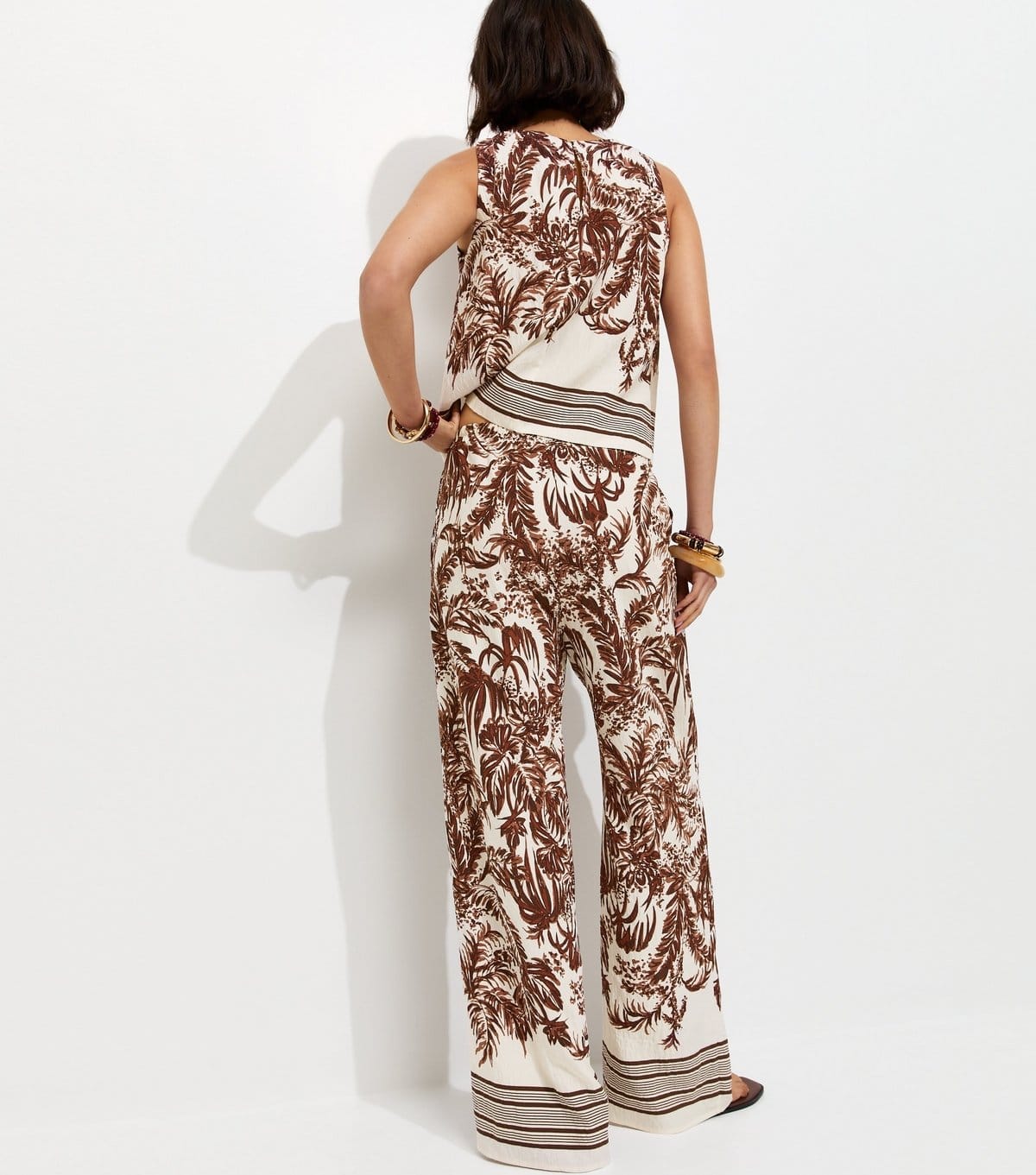 New Look Women's Brown Palm Tree Print Wide Leg Trousers New Look - 4