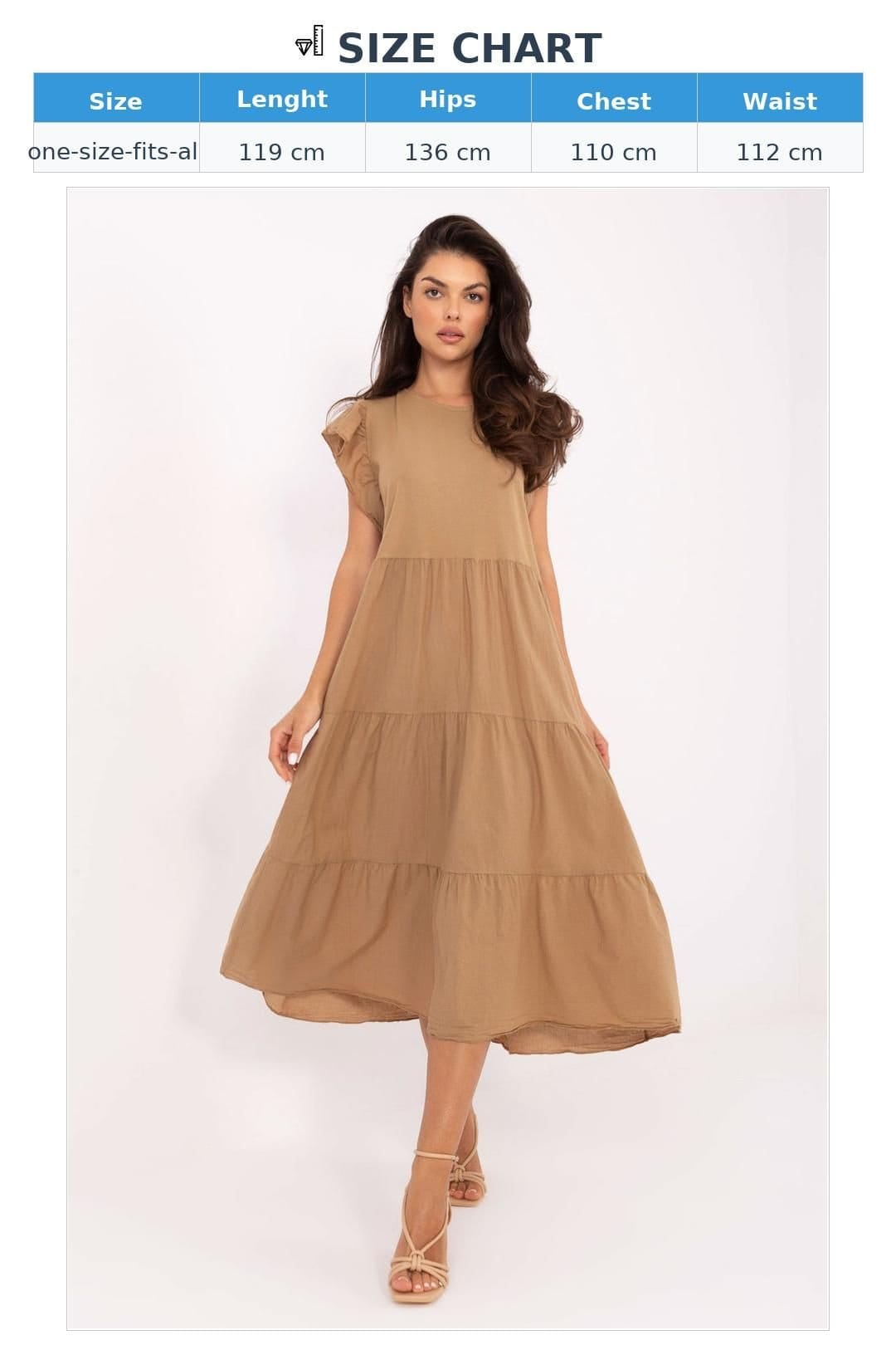 Love Lace Love Lace Women's Oversized Cotton Midi Dress with Ruffle Sleeves in Brown - 4