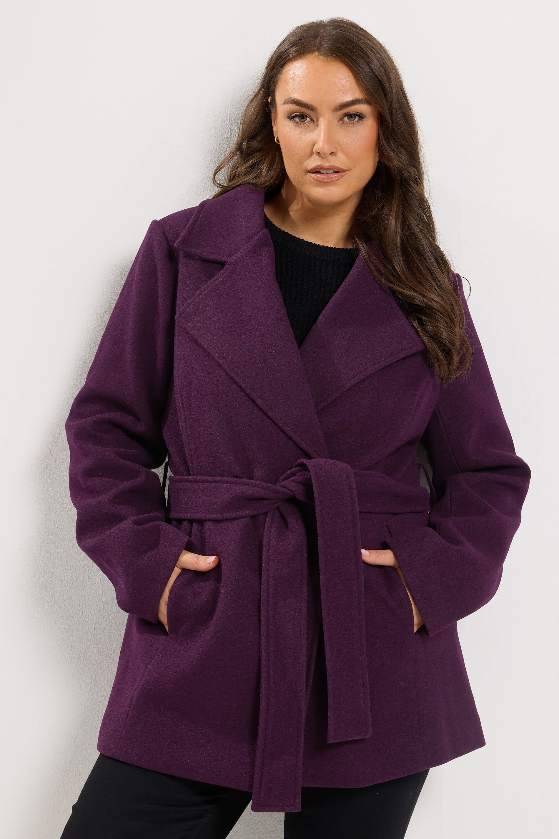 Yours Plus Size Purple Wrap Coat