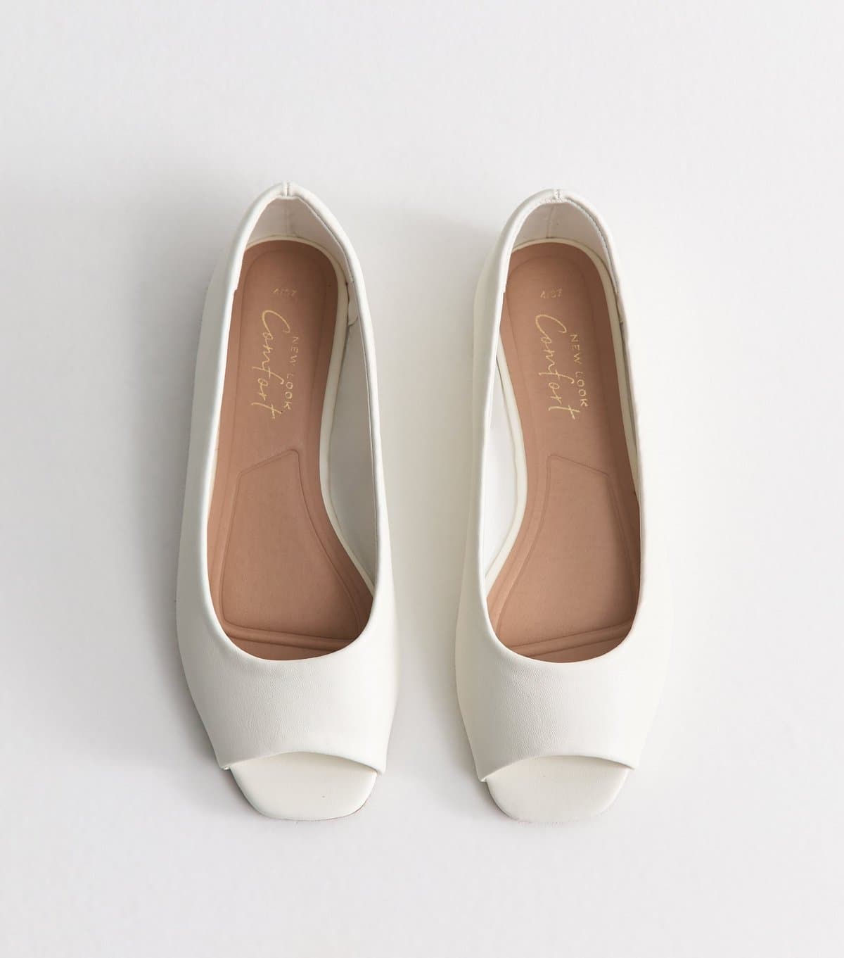 New Look New Look White Faux Leather Flat Peep Toe Pumps