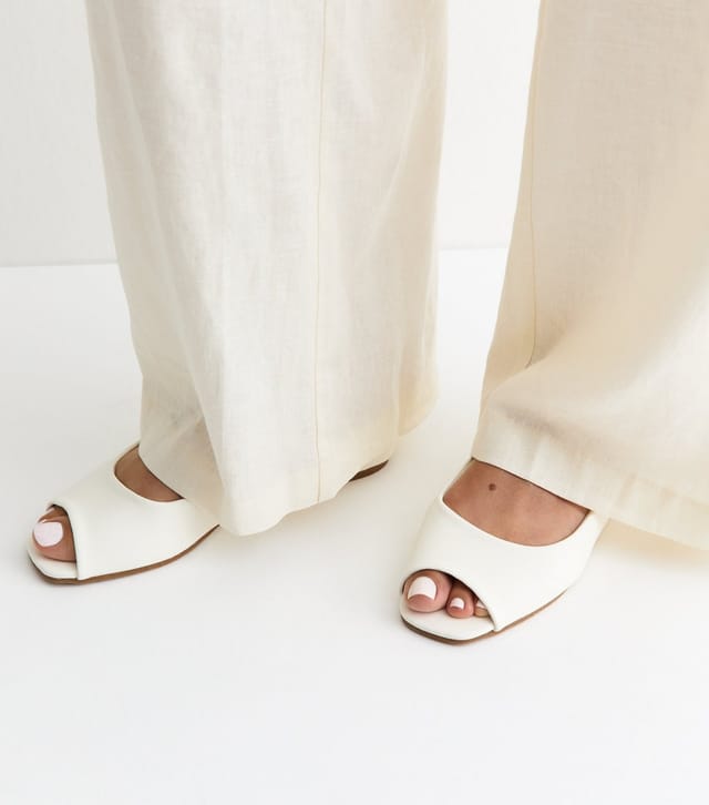 New Look Women's White Faux Leather Flat Peep Toe Pumps Vegan New Look - 2