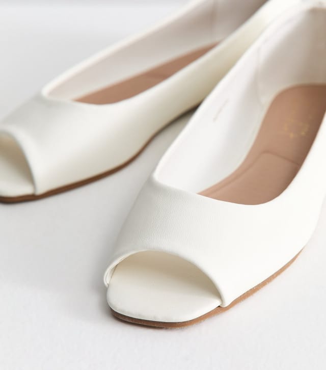 New Look Women's White Faux Leather Flat Peep Toe Pumps Vegan New Look - 3