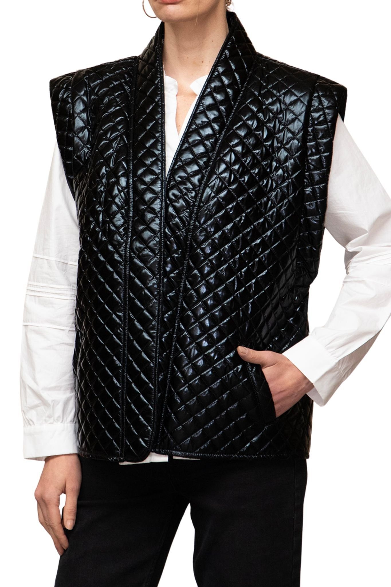 Sarta Sarta Women's Black Quilted Open Front Gilet - 1