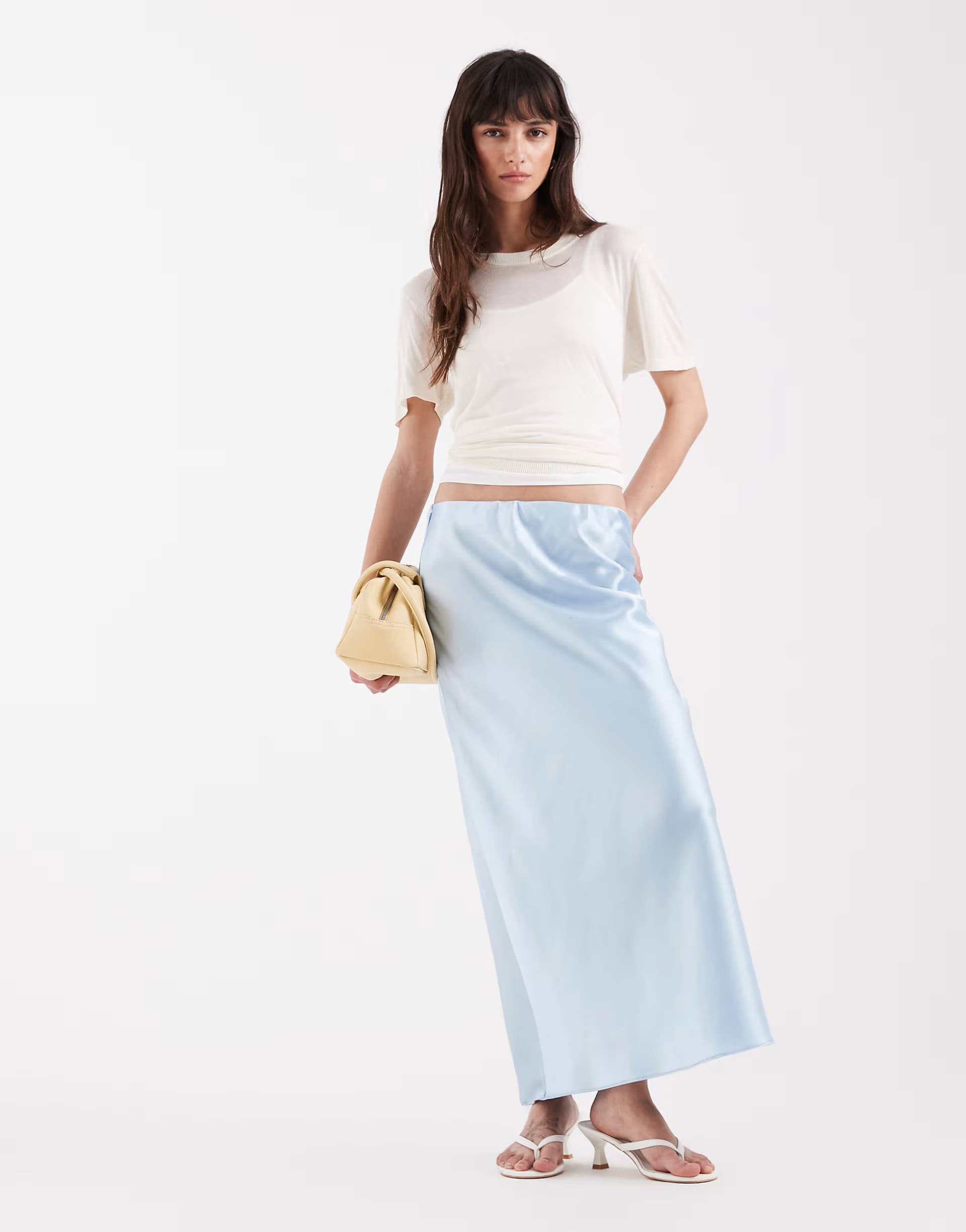ASOS River Island satin maxi skirt in light blue
