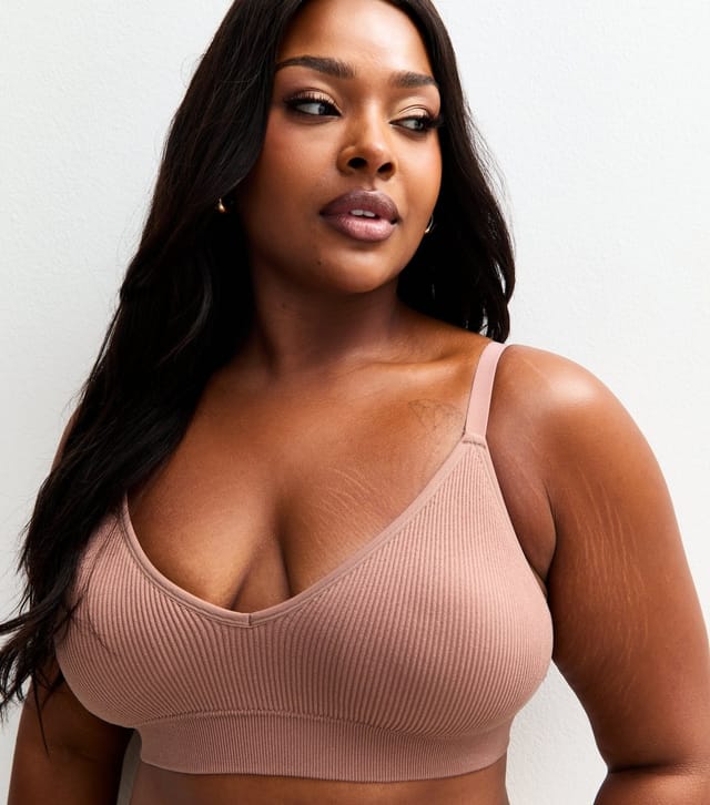New Look Women's Plus Size Dark Pink Ribbed Seamless Bra Curves New Look - 2