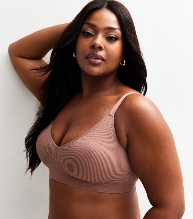 New Look Women's Plus Size Dark Pink Ribbed Seamless Bra Curves New Look - 3