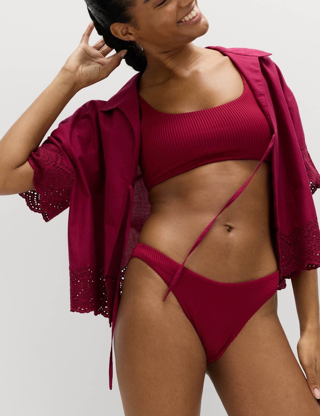 Marks & Spencer M&S Raspberry Ribbed Bikini Bottoms