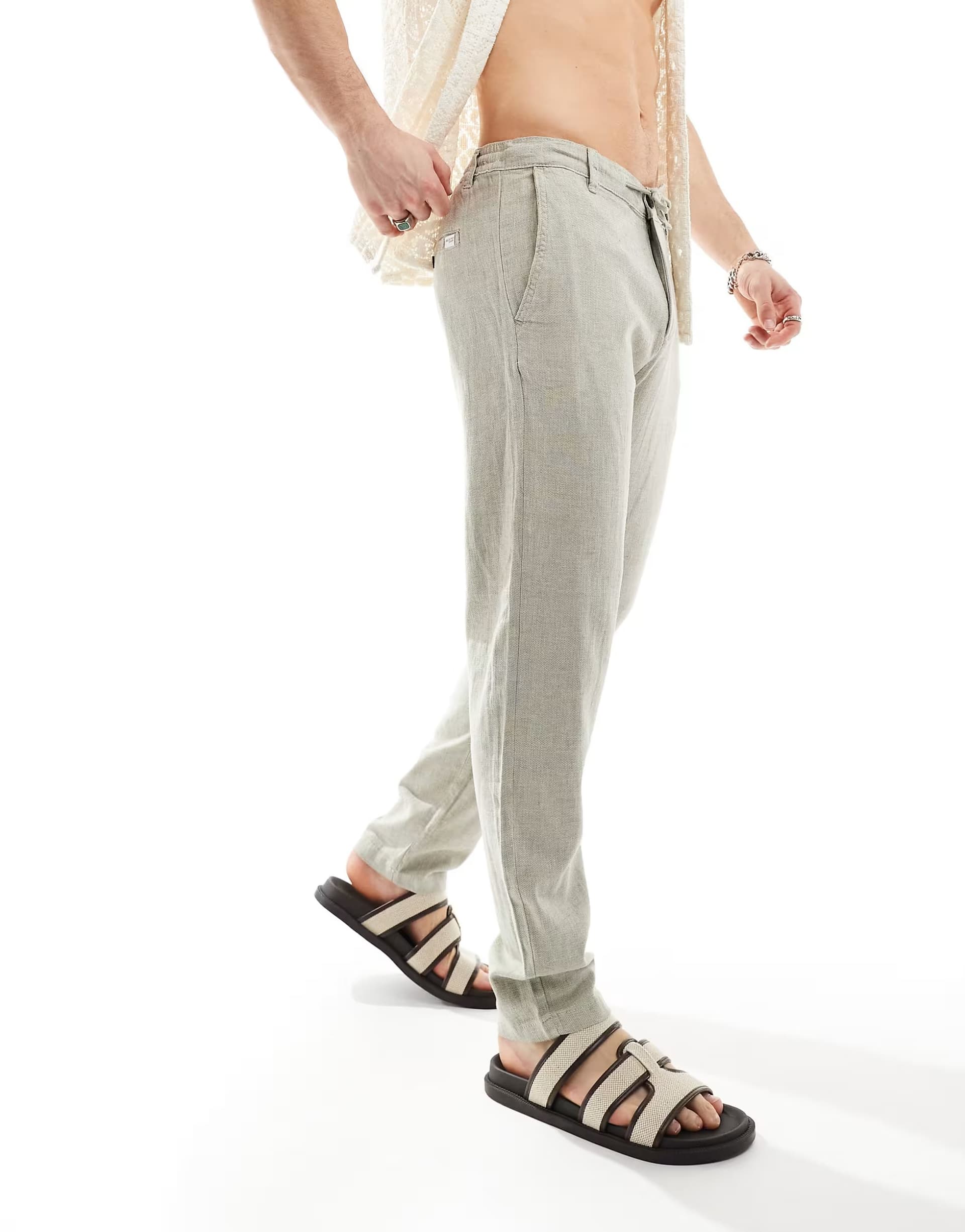 ASOS Selected slim tapered linen trousers in cream