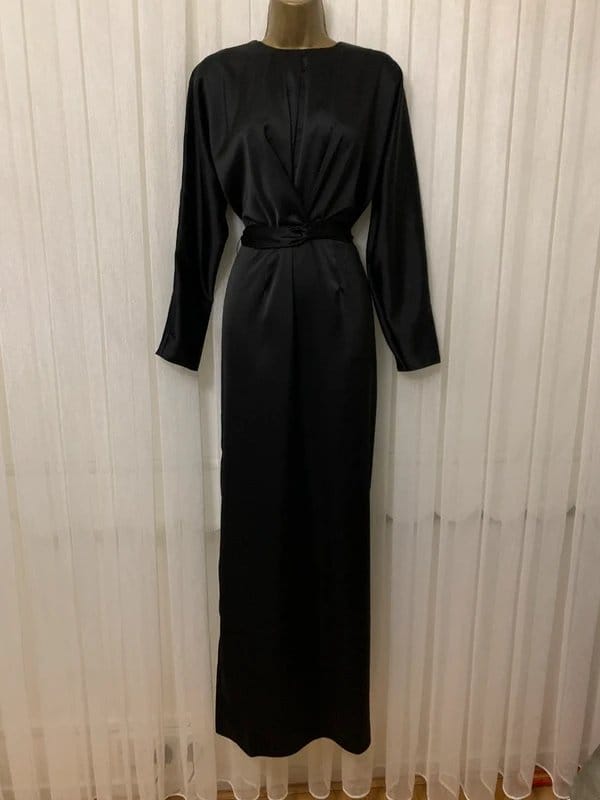 ASOS Asos design knot tie waist black satin maxi pencil batwing dress uk 12 - 1