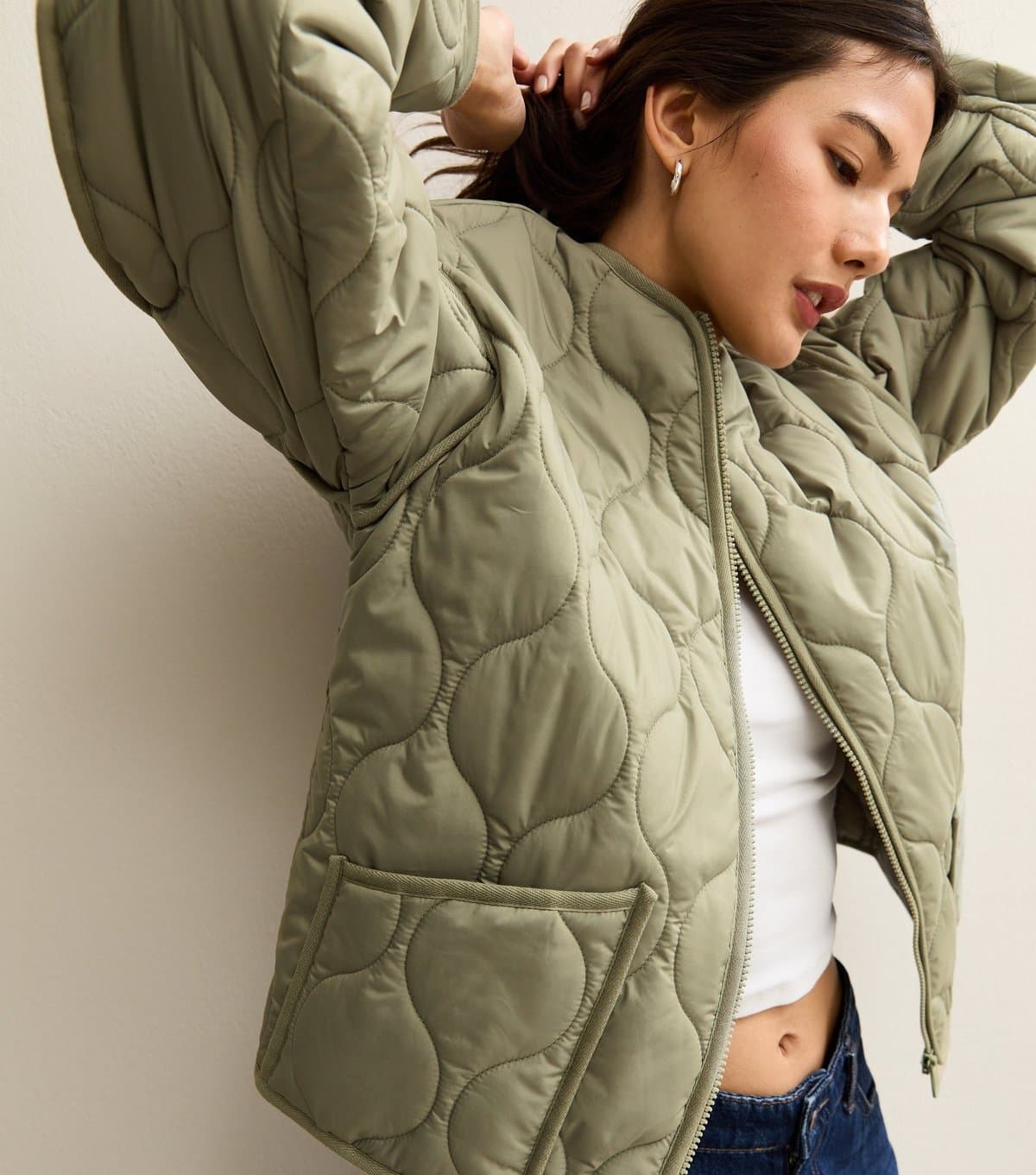 New Look Women's Light Khaki Quilted Padded Jacket New Look