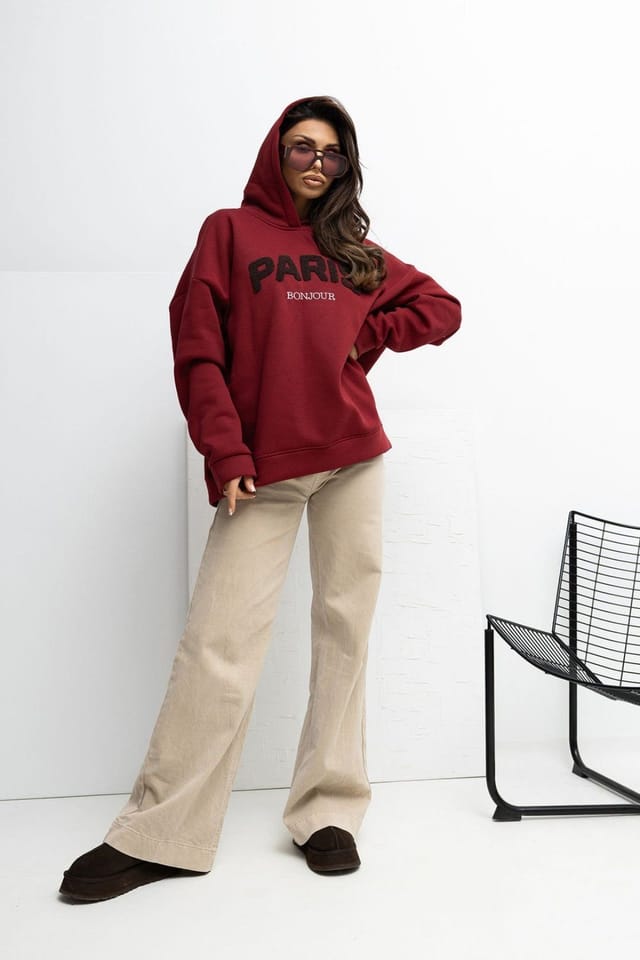 Love Lace Love Lace Women's Embroidered Hooded Cotton Elastane Sweatshirt in Red - 2