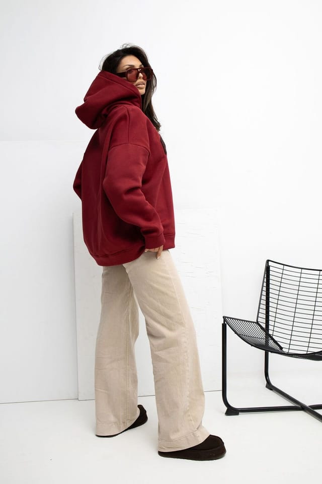 Love Lace Love Lace Women's Embroidered Hooded Cotton Elastane Sweatshirt in Red - 3
