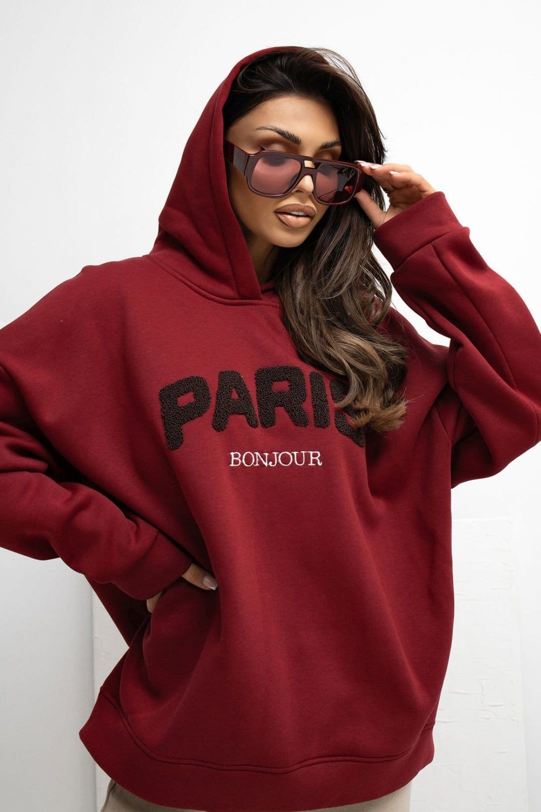 Love Lace Love Lace Women's Embroidered Hooded Cotton Elastane Sweatshirt in Red - 4