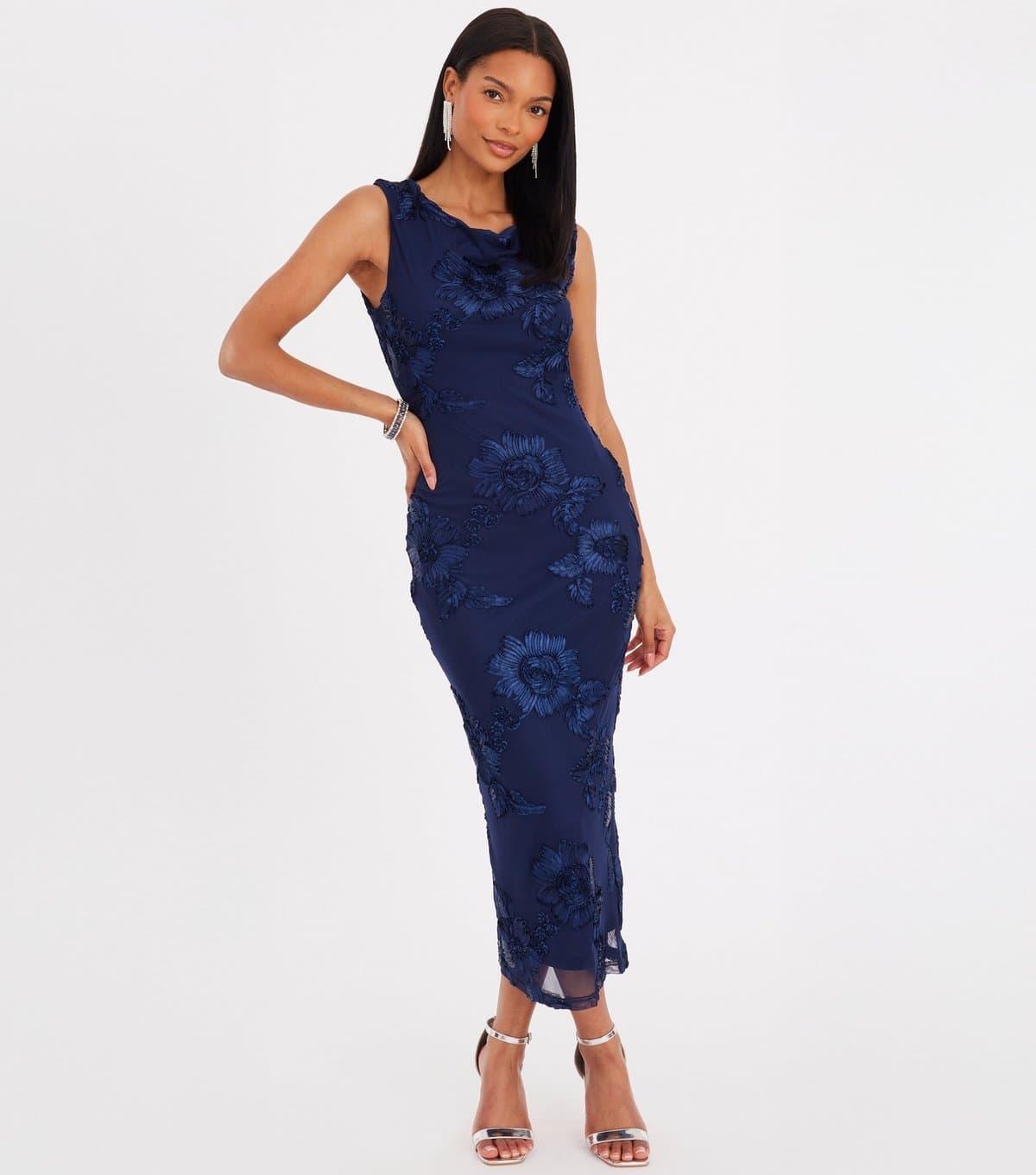 Quiz Women's Navy Floral Applique Midaxi Dress Quiz New Look