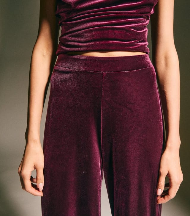 New Look Women's Burgundy Velvet Wide Leg Trousers New Look - 3