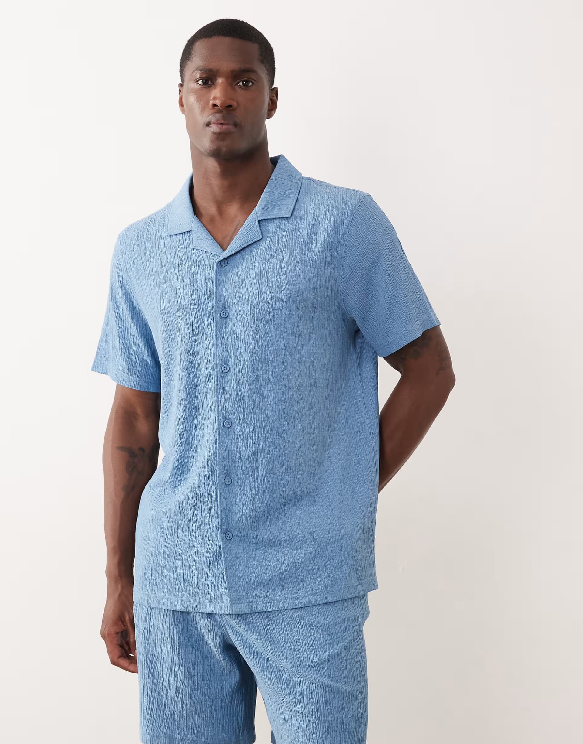 ASOS New Look co-ord crinkle shirt in light blue