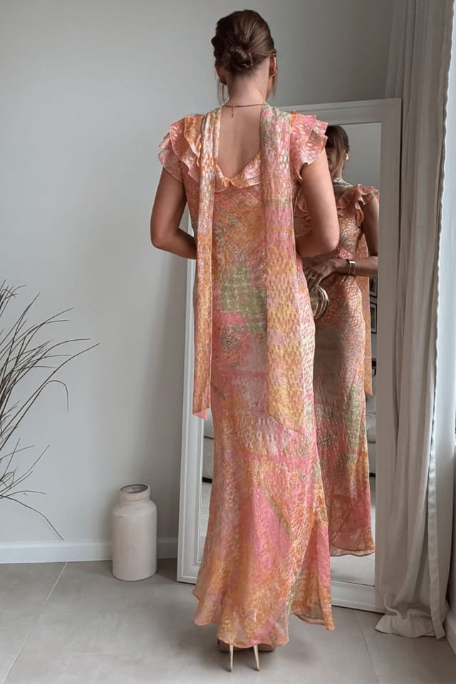 Style Cheat Style Cheat Women's Ruffle Lurex Wrap Maxi Dress in Coral - 2