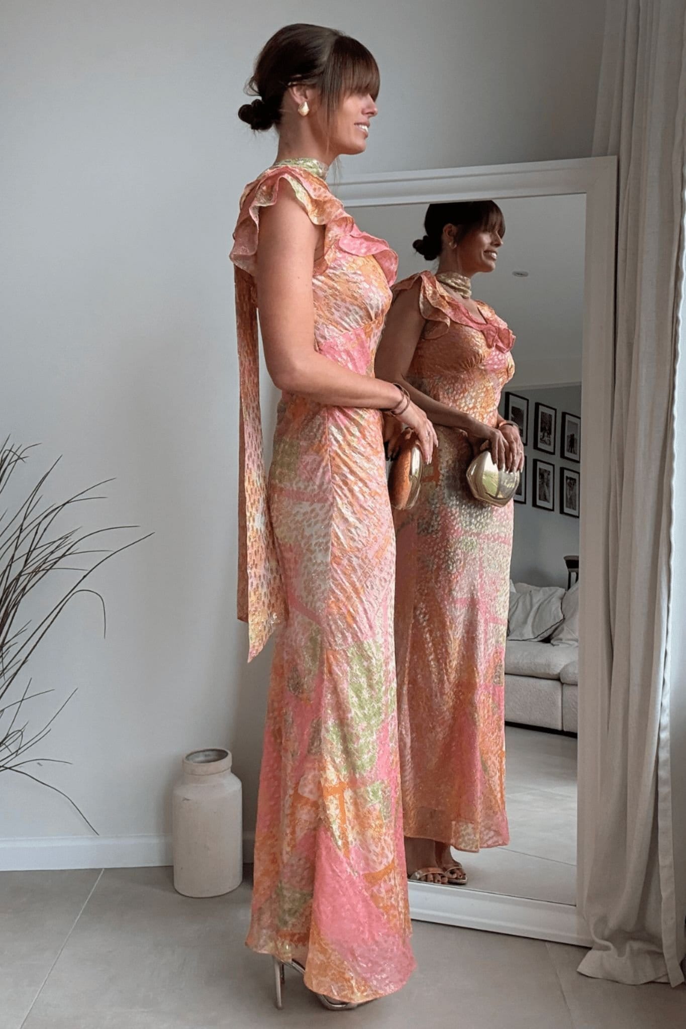Style Cheat Style Cheat Women's Ruffle Lurex Wrap Maxi Dress in Coral - 4